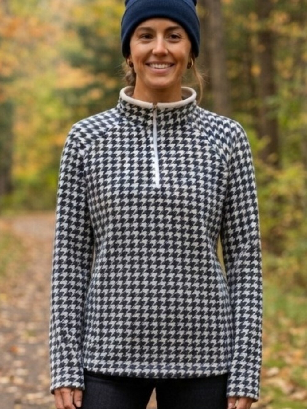Columbia Dark Grey Cream Houndstooth 1/2 Zip Fleece Pullover XL